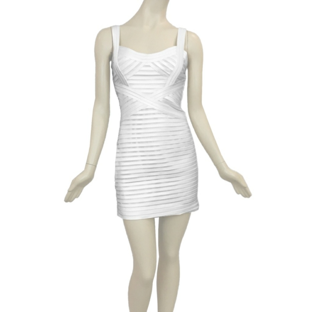 BCBG Ivory White Panelled Fitted Evening Dress